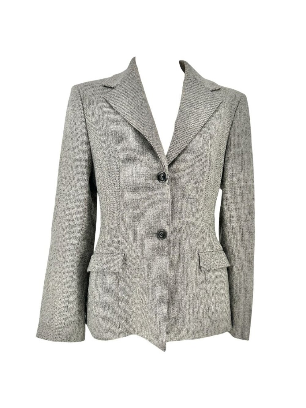 Piazza Sempione Blazer Size 10 Italian Wool Blend Gray Herringbone Tailored Fit